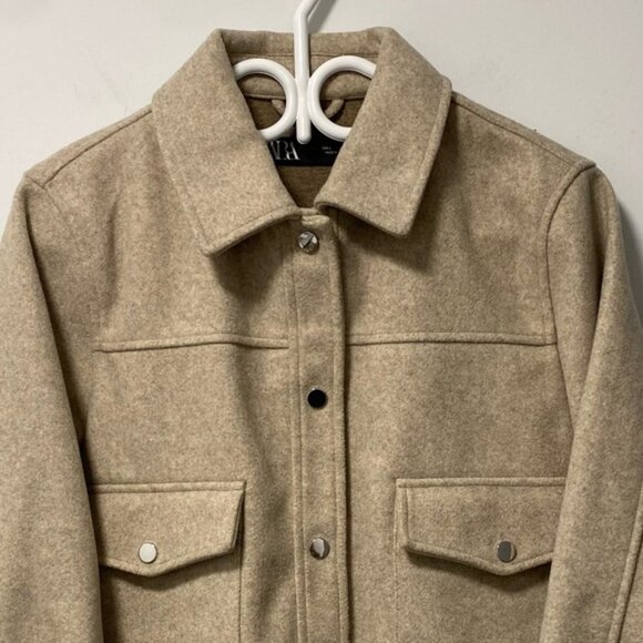 Zara Soft Camel Cropped Jacket Size L — Button Front with Flap Pockets - Picture 5 of 9
